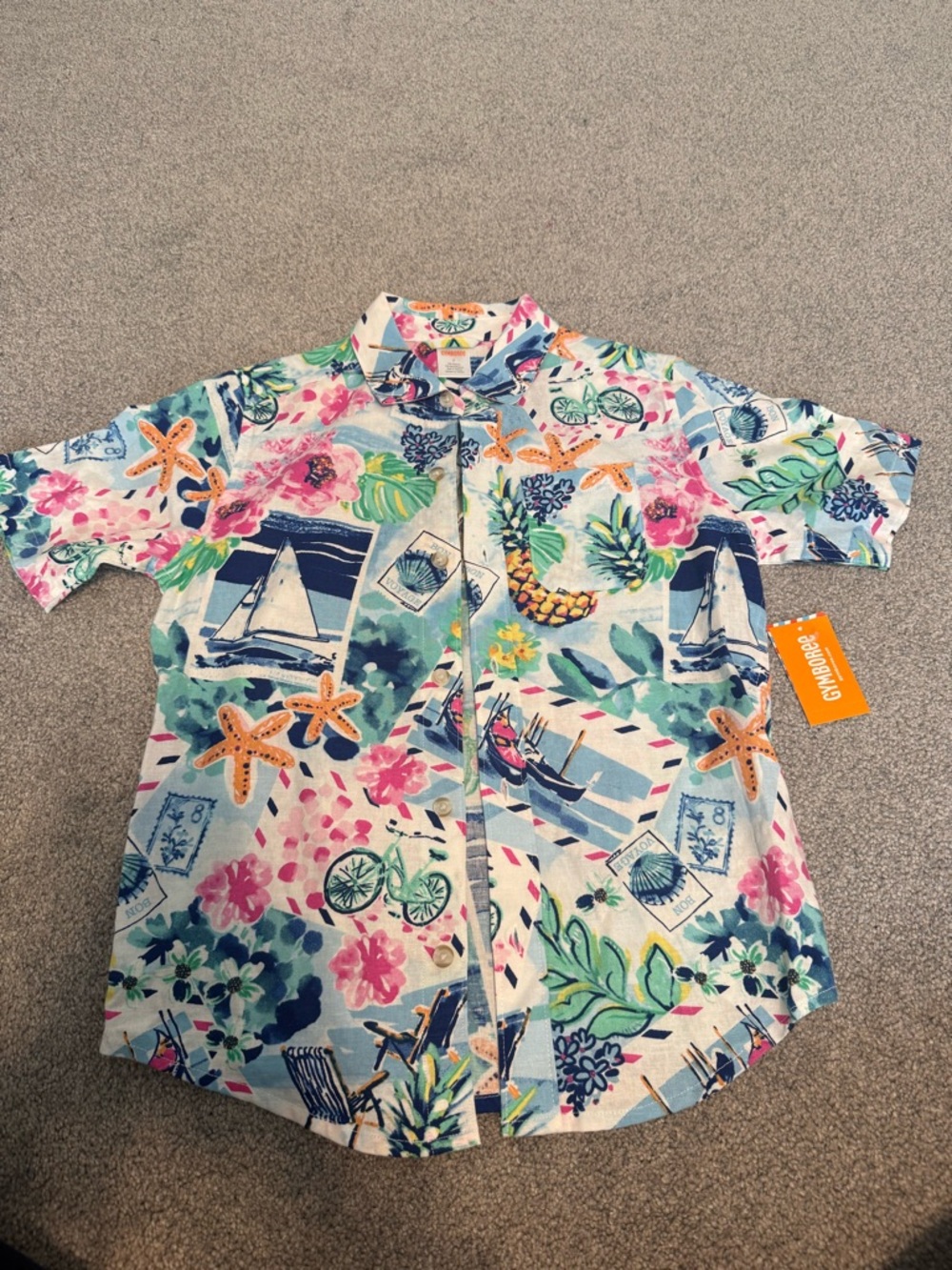 Gymboree Boys Tropical Button Up Shirt - Bon Voyage - Blue